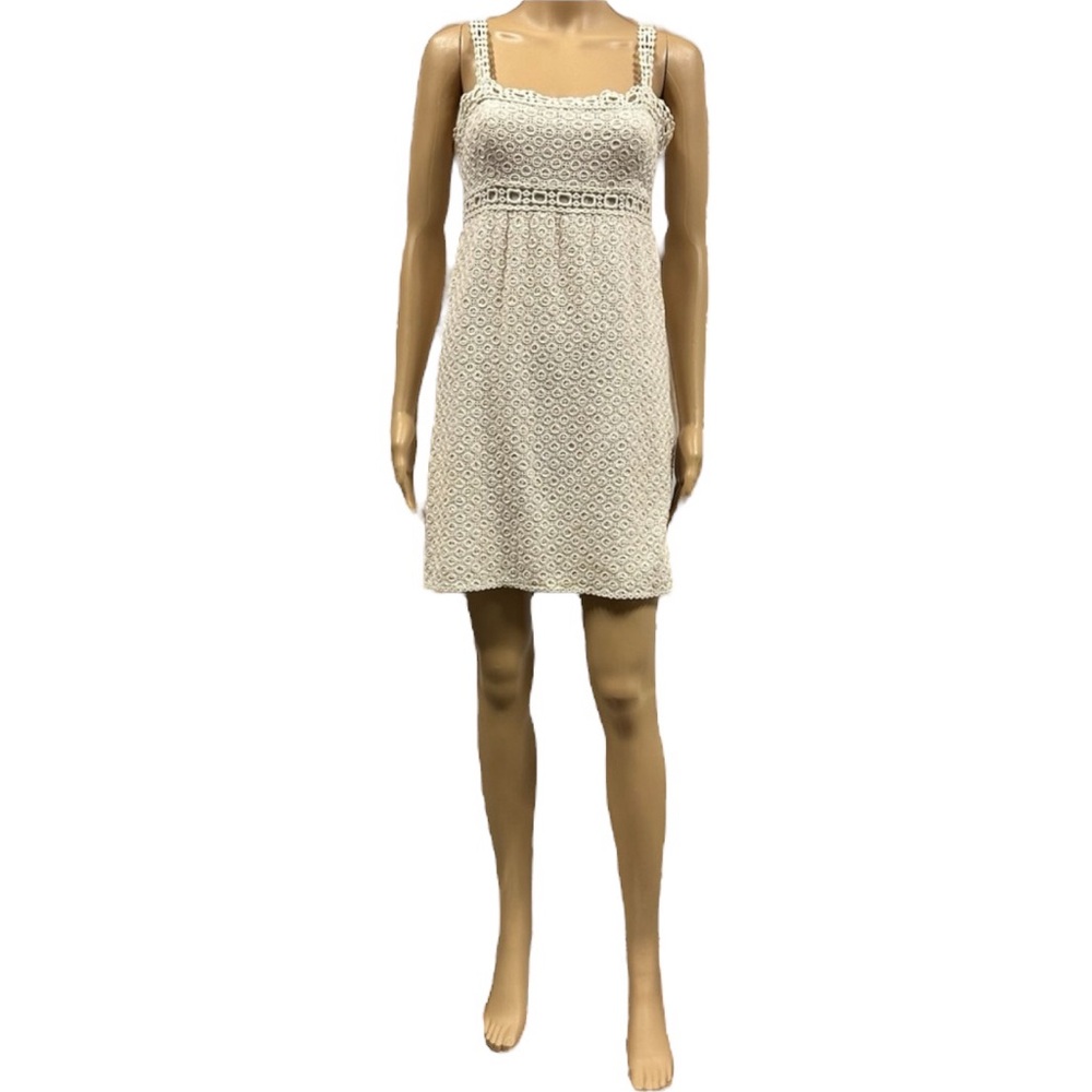 Studio M Cotton Crochet Lace Empire Waist Sleeveless Lined Zip Up Dress Womens 4